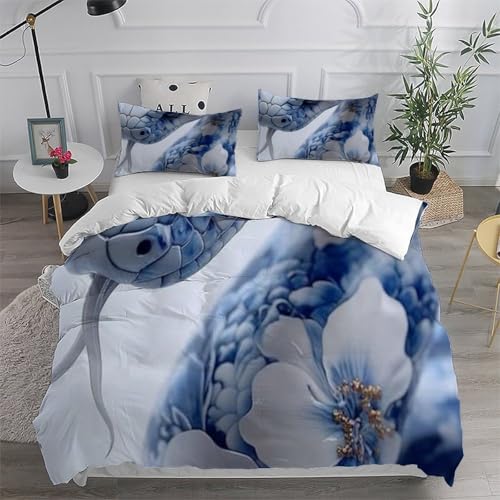 Housse de couette serpent bleu et blanc microfibre infroissable 260x220