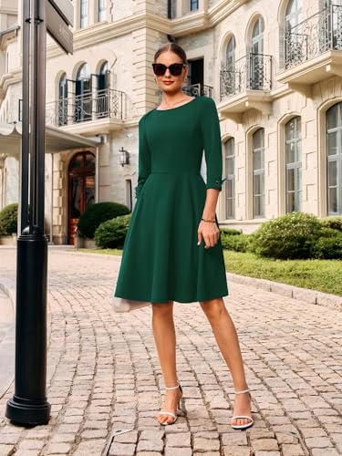 Image of GRACE KARIN Work Dresses for Women 2025 3 /4 Sleeve Fit and Flare Business Midi Dress Classy Office Dresses with Pockets