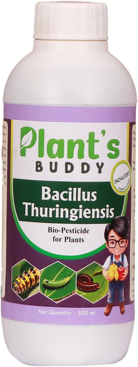 PLANT'S BUDDY Bacillus Thuringiensis Kurstaki Liquid Insecticide for Plants (2ร10โน CFU/ml) - 500 ml | Organic Pesticides for Plants for Caterpillar Control for Veggies, Fruits & Gardens