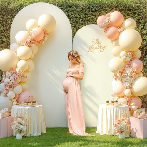 Image of Ivory Arch Cover Set of 2 Spandex 7.2 and 6ft Ivory Arch Backdrop Cover Wedding Arch Stand Covers for Bridal Shower Wedding Baby Shower Birthday Party Ceremony Banquet Photo Arched Background