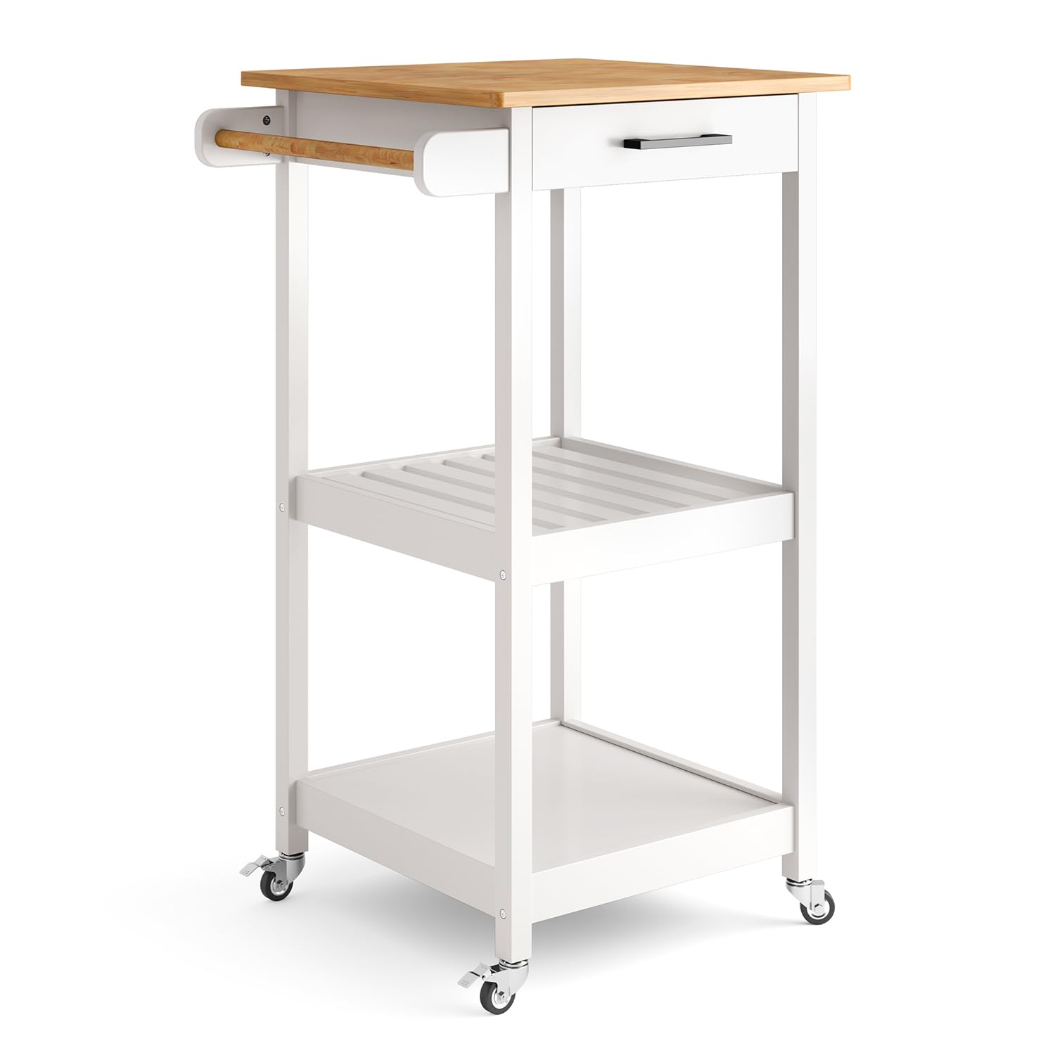 Xbro Carrito de Cocina con Ruedas, Carro con Ruedas, Estante y Ganchos Laterales, Carrito de Cocina Móvil con 2 Ruedas Bloqueables, Soporte para Microondas para Espacios Pequeños, Blanco