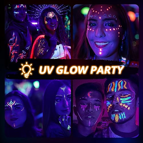 Skymore Glow In The Dark Uv Body Paint 15Pcs Face Paints For Kids & Uv Neon Glow Face Painting Kits With 2 Brushes&Stencils For Halloween And Parties thumb #3