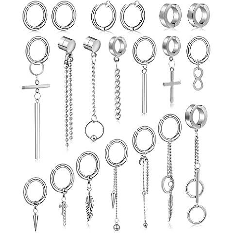 ONESING 20 Pcs Clip On Earrings for Men Magnetic Earrings Dangle Earring Hoop Sterling Earrings Men Stainless Steel Non Pierced Magnetic Earring Fake Earrings Piercings Silver Cover