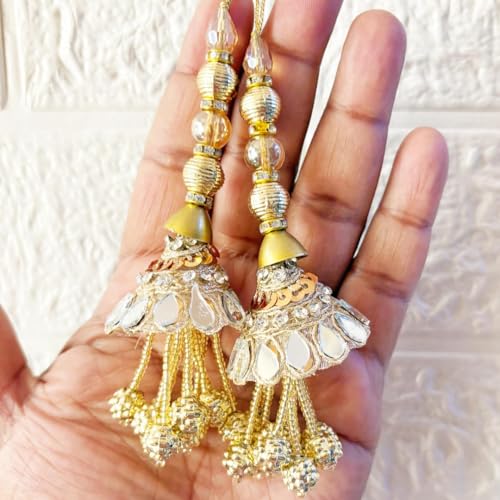 Image of Adikala Craft Store Handmade Ethnic Latkan Tassel Set of 2 for Saree Pallu, Blouse, Suits, Dupatta, Lehenga Decor | Ethnic Saree Pallu, Blouse, Suit, Dupatta & Lehenga Decoration (Mirror Kuppi Gold)