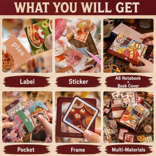 Image of RANDEN Kitcake Journaling Kit, 346PCS Vintage Scrapbook & Stationery Set with Aesthetic Stickers, Ephemera Pack and Journal Supplies for Bullet Journals, Planners, Albums & Creative Crafts (Food Diary)