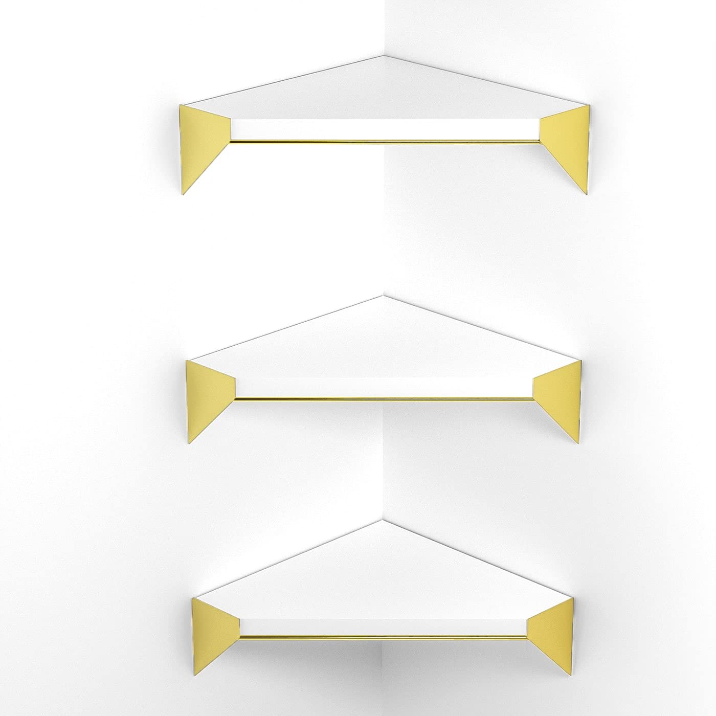 DELFOY Wall Mounted White and Gold Corner Shelf, Plants, Books Storage