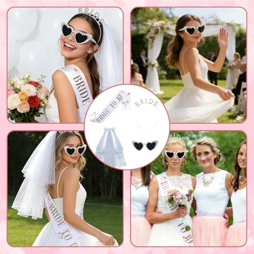 Hen Party Accessories 4 Pcs Bride To Be Sash Bride To Be Veil Headband Sunglasses, Hen Do Accessories - 6