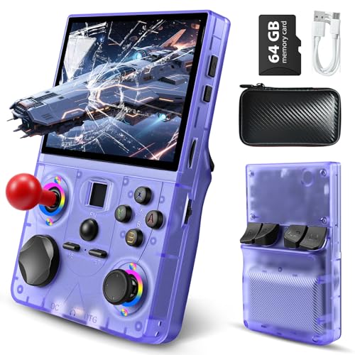 Retro Handheld Game Console, DC35V Retro Gaming Console 3.5’’IPS Screen Open Source Linux System Built-In 20000+Classic Games, 20+Emulators, Portable Video Gaming Console with 4000mAh Battery (Purple)