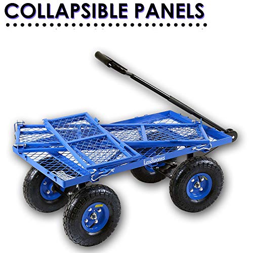 Landworks 2103Q044A Heavy Duty Lawn/Garden Utility Cart/Wagon With Removable Side Meshes, 400 lbs, Blue - Thumbnail 6