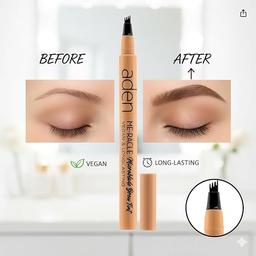 Miniatura 3 de aden Pluma de cejas Microblading - Lápices de cejas impermeables para mujeres - Lápiz de cejas negro de larga duración - Punta de triple trazo -