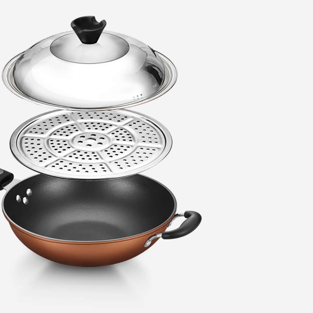 Wok für Induktion Schmiedeeiserner Wok Antihaft-Pfanne Induktionsherd Kombinations-Abdeck-/Dampftablettenherde Anwendbar 30/32 / 34cm,34cm