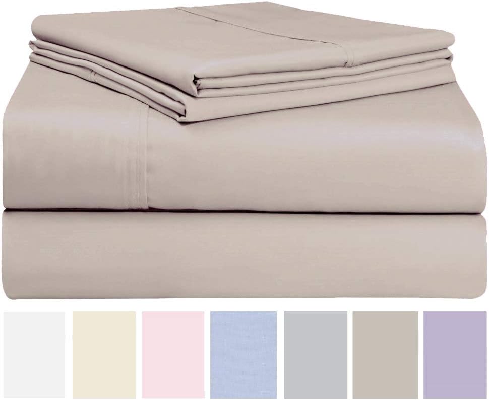 Luxurious Cotton Rich 600 Thread Count Bed Sheet Sets - Soft & Wrinkle Free, Quick Dry, Fade & Stain Resistant. Extra Elasticity & Breathability - King/Queen (4 Piece Set) (King, Stone)