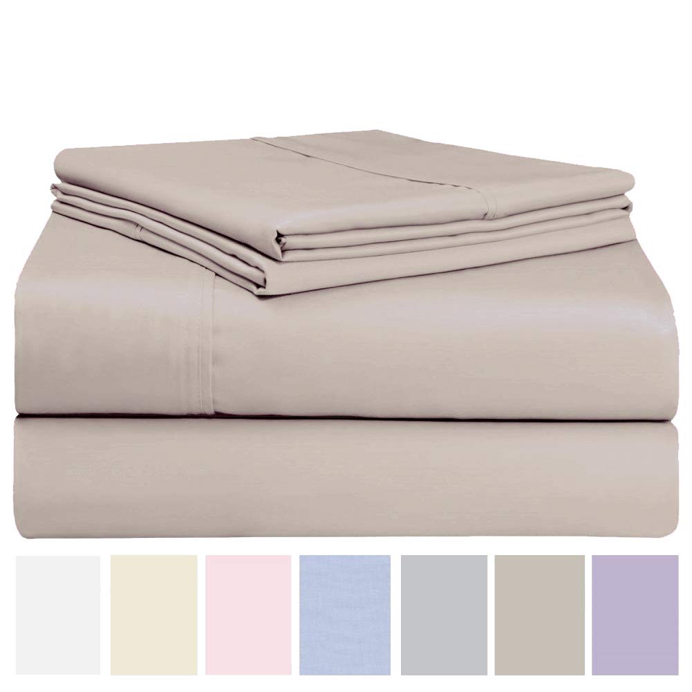 Luxurious Cotton Rich 600 Thread Count Bed Sheet Sets - Soft & Wrinkle Free, Quick Dry, Fade & Stain Resistant. Extra Elasticity & Breathability - King/Queen (4 Piece Set) (King, Stone)