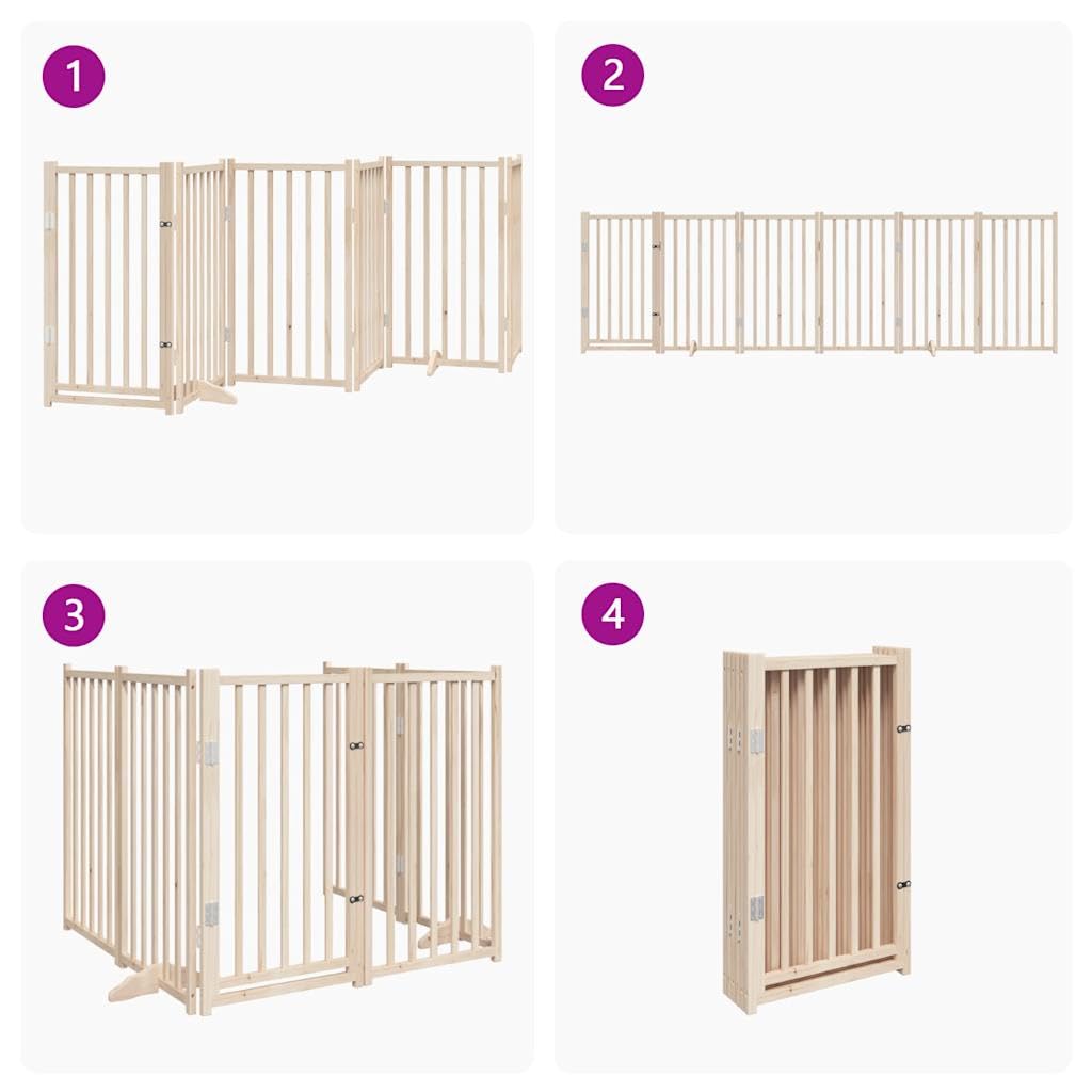 Homgoday Barrera para Perros,Puerta para Perros Plegable 6 Paneles Madera de álamo 300 cm Barrera de Seguridad para Perros Mascotas,para Escaleras y Puertas