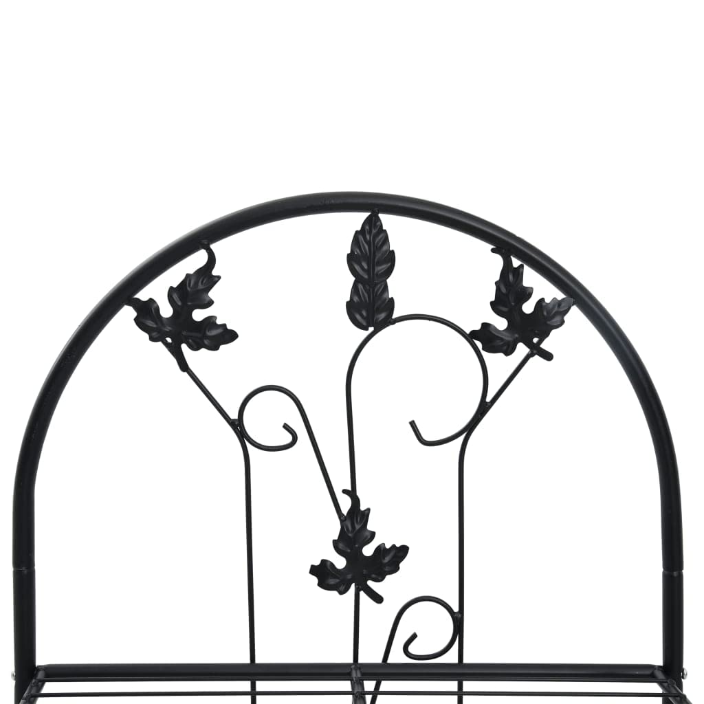 3-stufiges Pflanzenregal Schwarz 52x28x128 cm Eisen | Wetterbestaendige Epoxidharz-Beschichtung, Blattverzierung, Einfache Montage, Fuer Balkon Terrasse Garten