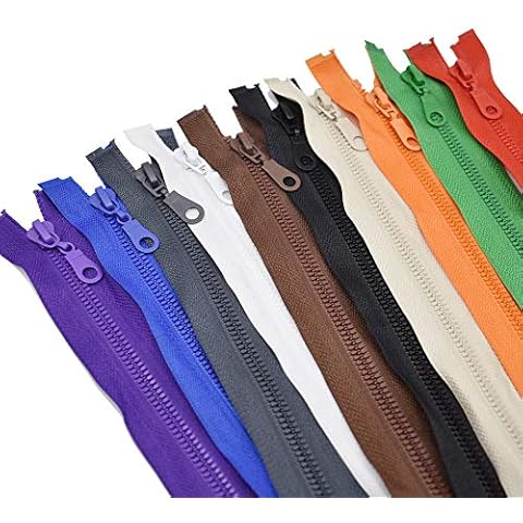 28 Inch 10Pcs #5 Separating Jacket Zippers for Sewing Coat Jacket Tape Zippers Bulk 10 Colors Mixed (28"/ 70CM) Cover