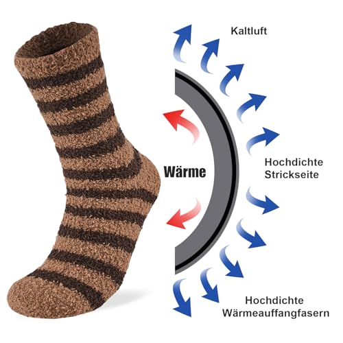 Niorasen 5 Paar Kuschelsocken für Herren, Rutschfeste Thermosocken, Warme Flauschige Haussocken, Dicke Bettsocken Schlafsocken Winter Weihnachtssocken Geschenke