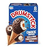 Drumstick Cookie Dipped Variety Pack, Vanilla Fudge, Vanilla Caramel, Vanilla Sundae Cone, 8 Count (Frozen)