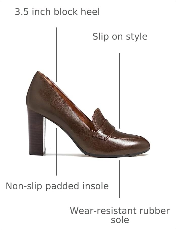 Image of MOOMMO Women Chunky Block Heel Pumps Round Closed Toe Slip On Oxford Loafers Shoes High Heels Snakeskin Work Pump Suede Loafer for Office Ladies Classic Formal Business Professional 4-13 M US