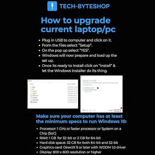 image for Tech-byteshop USB with Key Compatible with Windows 10 Professional 64 