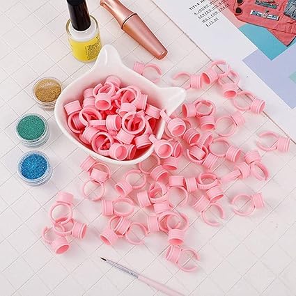 Aravli Glue Rings for Eyelash Extensions, Plain Glue Rings Lash Cups Holder Lashing Supplies, Fanning Blossom Cups for Eyelash Extensions (Round Shaped) Pink-image-1