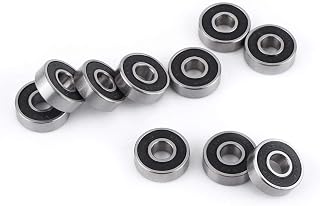 Ball Bearings 10pcs Deep Groove Ball Bearings 608-2RS Bearing Steel Dual Sided Black Rubber Sealed Deep Groove Ball Bearing Miniature Deep Groove Ball Bearings for Skateboards Inline Skates Scooters