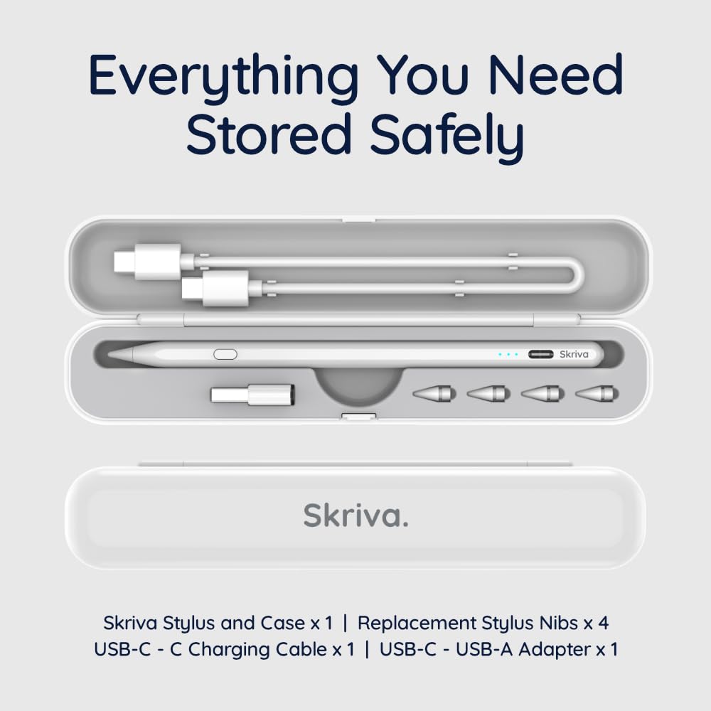 Skriva Stylus Pen for iPad (2018+) with Shortcut Button, Tilt Sensitivity & Palm Rejection, Magnetic Attachment, USB-C Fast Charging, Battery Indicator, Case & Spare Nibs for iPad Pro, Air & Mini — view 8