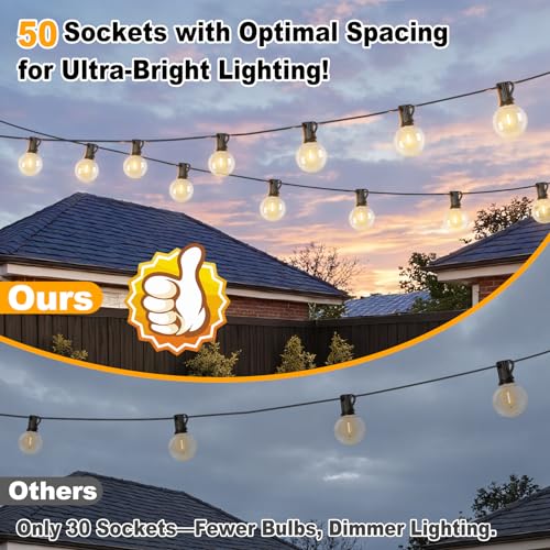 100ft 2-Pack Outdoor G40 LED Globe String Lights Dimmable Waterproof Shatterproof Light Strings with 52 Bulbs Connectabl - Additional View