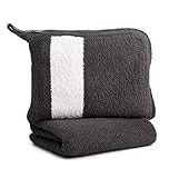 KASHWÉRE Stripe Travel Blanket in Zipper Pouch, Use as Mini Throw or Pillow (Slate/White)