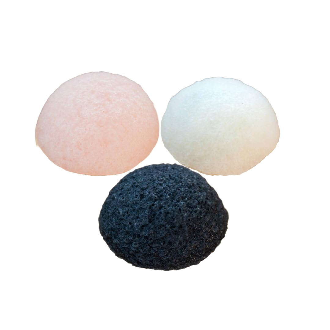 Esponjas faciales naturales Konjac, paquete de 3, carbón Binchotan, Sakura y Konjac blanco, lavado y limpieza suave de la cara, cuidado de la piel, fabricadas en Japón