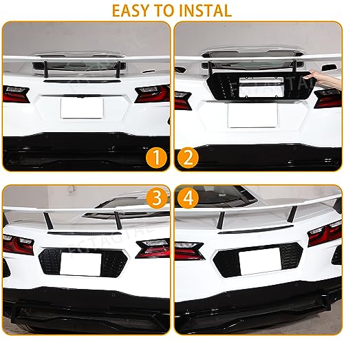 Rear License Frame Compatible with Chevrolet Corvette C8 2020-2025, Aluminum License Plate Frame Grill Vent Insert, License Plate Trim Base Accessories (Bright Black)