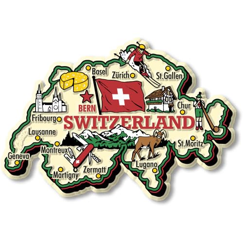 Image of Premium Switzerland Map Fridge Magnet | 3D MDF Wood 3mm Thick,Laminated Souvenir with Swiss Landmarks, Flag, Cheese & Culture Travel,Paper Laminate Collectible,Gift Home Decoration