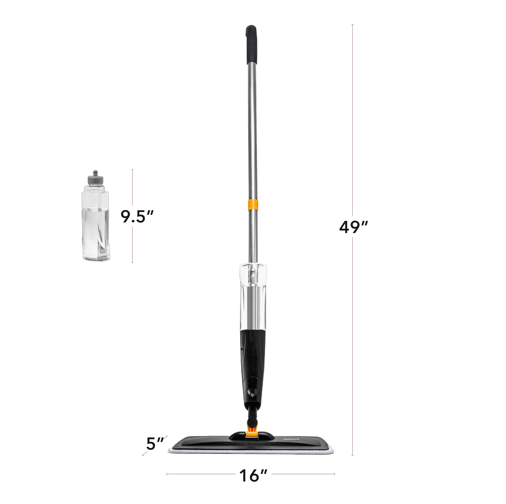 OVENTE Fregona pulverizadora de Microfibra para Limpieza de Suelos con Botella Recargable, Almohadilla Lavable y Reutilizable, Limpiador húmedo inalámbrico de Giro de 360° para Madera Dura, cerámica