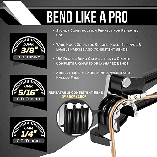 Flexzion Tube Bender Tool - Manual OD Tubing Bending 3 Size 1/4" 5/16" 3/8" 180 Degree Lever Type Heavy Duty Bend Copper Brass Aluminum & Soft Metal for HVAC Water Gas Pipe Automotive Plumbing (Black) - Image 8