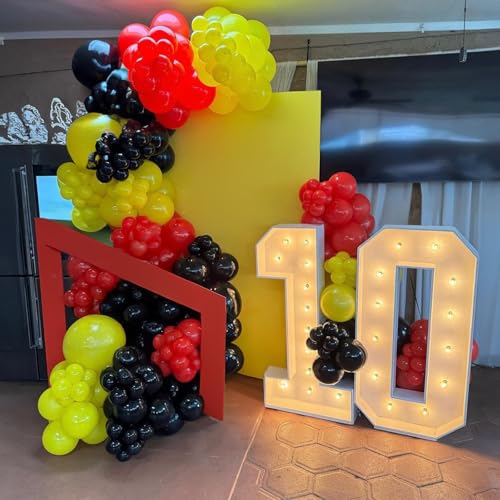 Image of Red Yellow Black Balloons, 12 inch Lightning Cartoon Ball Anime Balloon Birthday Decorations, Lightning Printed Balloons Red and Black Confetti Balloon for Boys Theme Race Car Party Decor