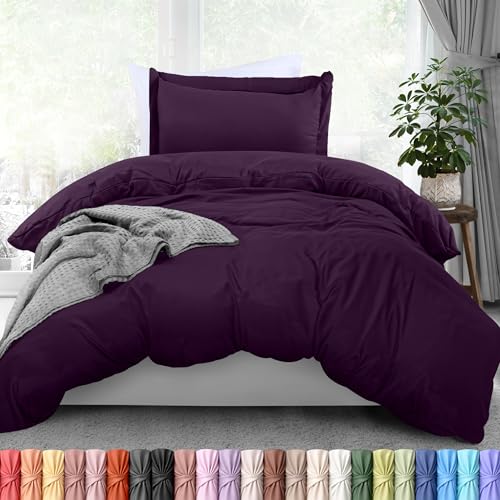 Image of Duvet Cover Twin, 3 PC Cotton Like Polyester, Zipper Closure, Purple