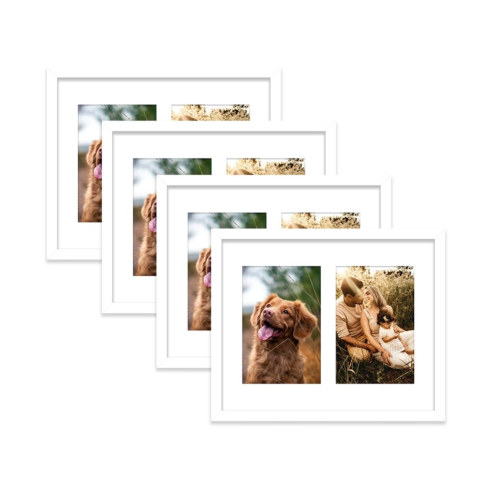 White Multi Photo Frame - Holds 2 x 6x4 Pictures, Family Collage Picture Frame for Wall Display, 10x8 Frame size, Set of 4