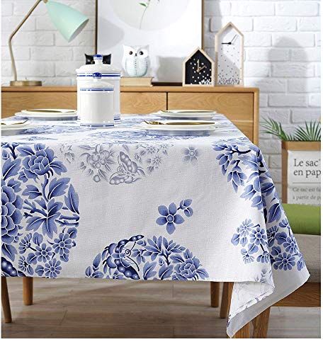 Twjydp Rectangular Tablecloth Chinese Style Blue And White Porcelain Blue Flower Printing Cotton Linen Tablecloth Restaurant Tablecloth Christmas Tablecloths 55X110In #TOP4