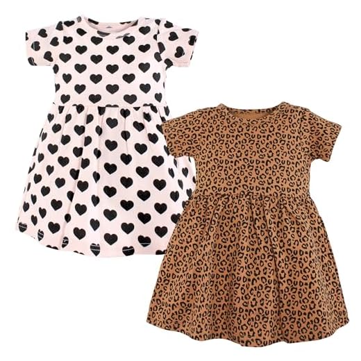 Hudson Baby Vestidos de algodão para bebês meninas, Leopardo e corações, 2 Anos