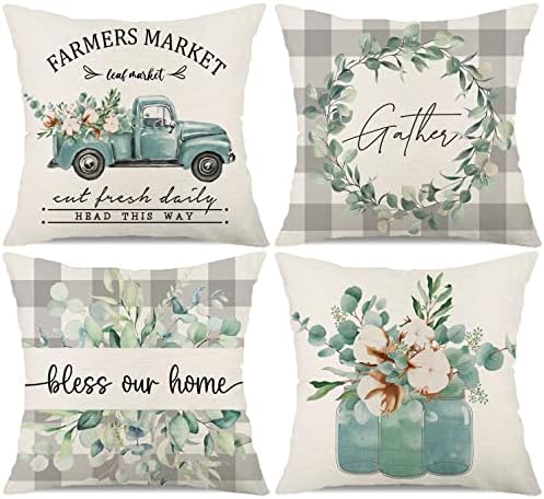 CARRIE HOME Light Blue Buffalo Plaid Pillow Covers - Set Of 2, 18x18 Inch Farmhouse Outdoor Decor - View #4