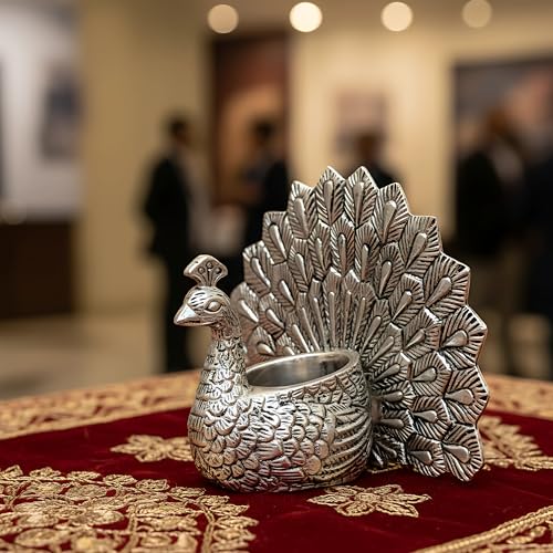 Image of Silver Plated Peacock Idol for Vastu and Home Decor | Divine Vastu Showpiece for Home & Gifting | 999 Silver Plated Decorative Idol | Auspicious Vastu Gift for Home, Weddings & Engagements