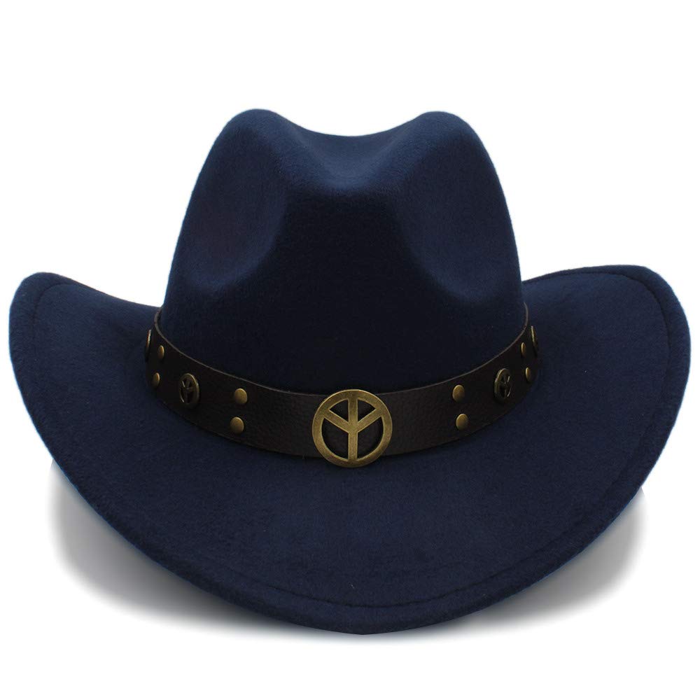 ZXY-XY Fashion Winter Cowboy Hat Suede Look Wild West Fancy Dress Men Ladies Cowgirl Unisex Hat (Color : Dark Blue, Size : 56-58cm)