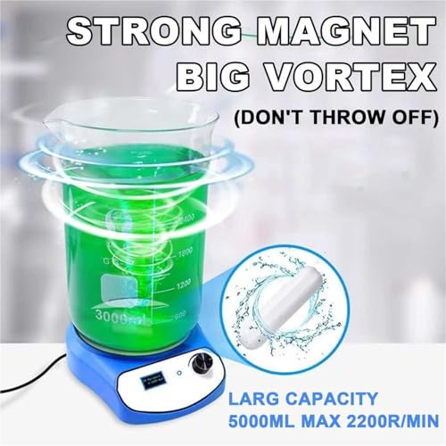 Agitador magnético de laboratorio, pantalla digital de 5 l, agitador electromagnético, velocidad máxima: 2200 RPM, sin calefacción, velocidad infinitamente ajustable, para vidrio, cerámica, acero