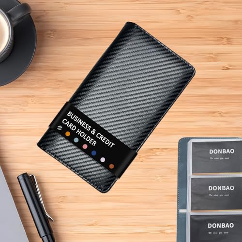 DONBAO Leather Professional Business Card Holder Book Organizer, 240 Capacity Credit Card Booklet, Premium PU Name Cards Storage Folder with Soft Cover for Men/Women (Carbon Fiber Black) - Thumbnail 3