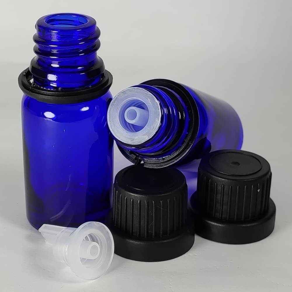 48Pack 1/3oz (10ml) Essential Oil Dropper Glass Bottle. Refillable Sample Bottles Vials With Orifice Reducer Dropper And Cap For Perfume And Aromatherapy Oils (Blue)