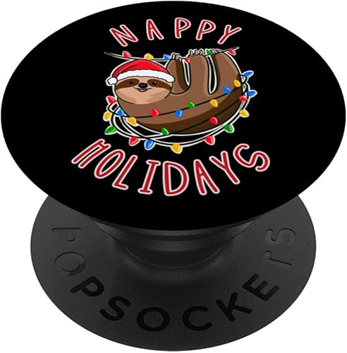 Vacaciones de pañales! Divertido perezoso enredado en luces navideñas PopSockets PopGrip estándar