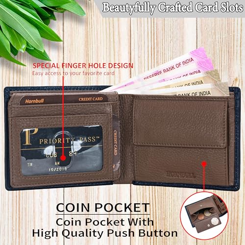 Image of HORNBULL Men's Personalized Wallet I Customized Slim Stylish Leather Purse with Name I Unique Birthday Gift for Men Boy Love Husband (Navy /Mud)