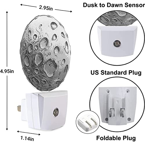Image of Big Silver Moon Nightlight Solar System Satellite Plug-in Night Lights with Dusk-to-Dawn Sensor for Bedroom, Bathroom and Living Room 0.5W Sleep Friendly for Women /Girls /Boys