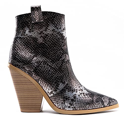 LEHOOR Women Chunky Heel Western Booties Animal Print Women Side Zipper Cowboy Ankle Boots Stacked Heel Pointed Toe Short Boots Mid Calf Cowgirl Classic Sexy Vintage Party Casual 5-11 M US2