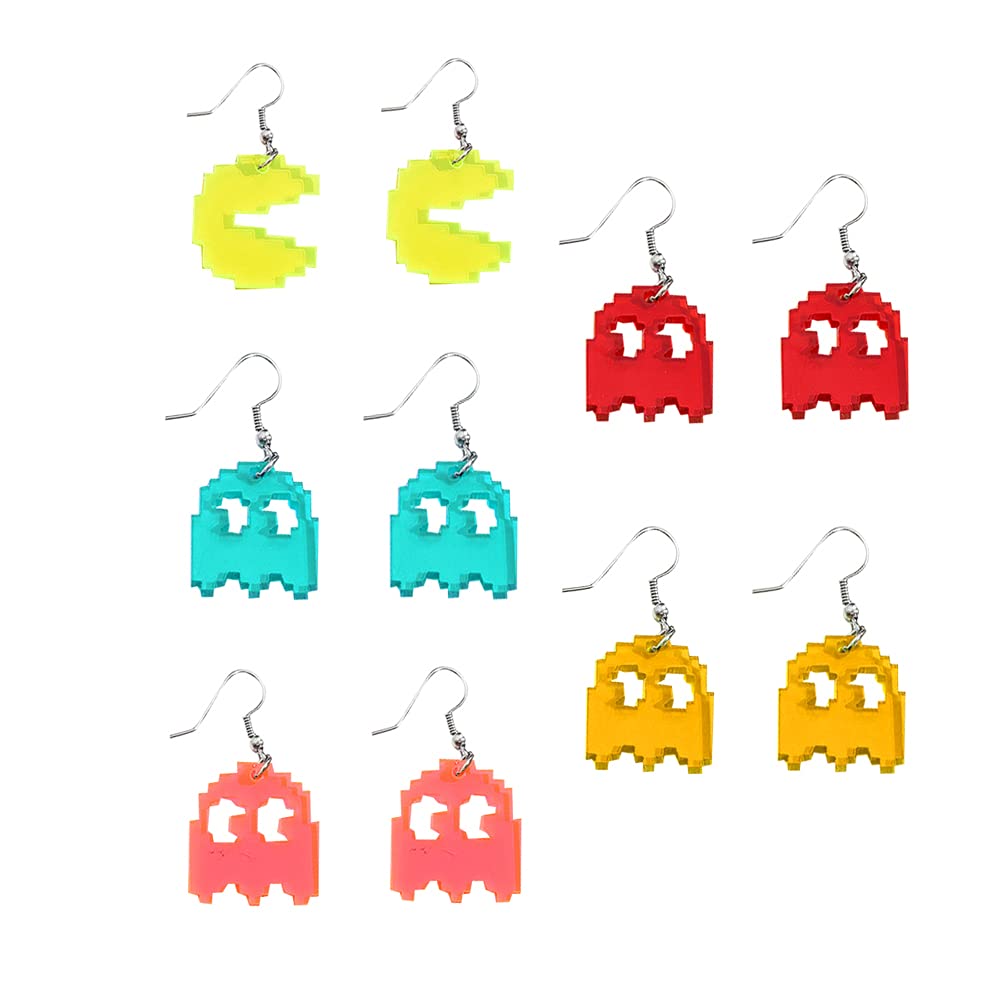 KURTCBPixel Ghost Earrings Set Acrylic Gummy Demon Funny Aesthetic Cute Weird Game Dangle Drop Earrings for Women Girls 5 Pairs